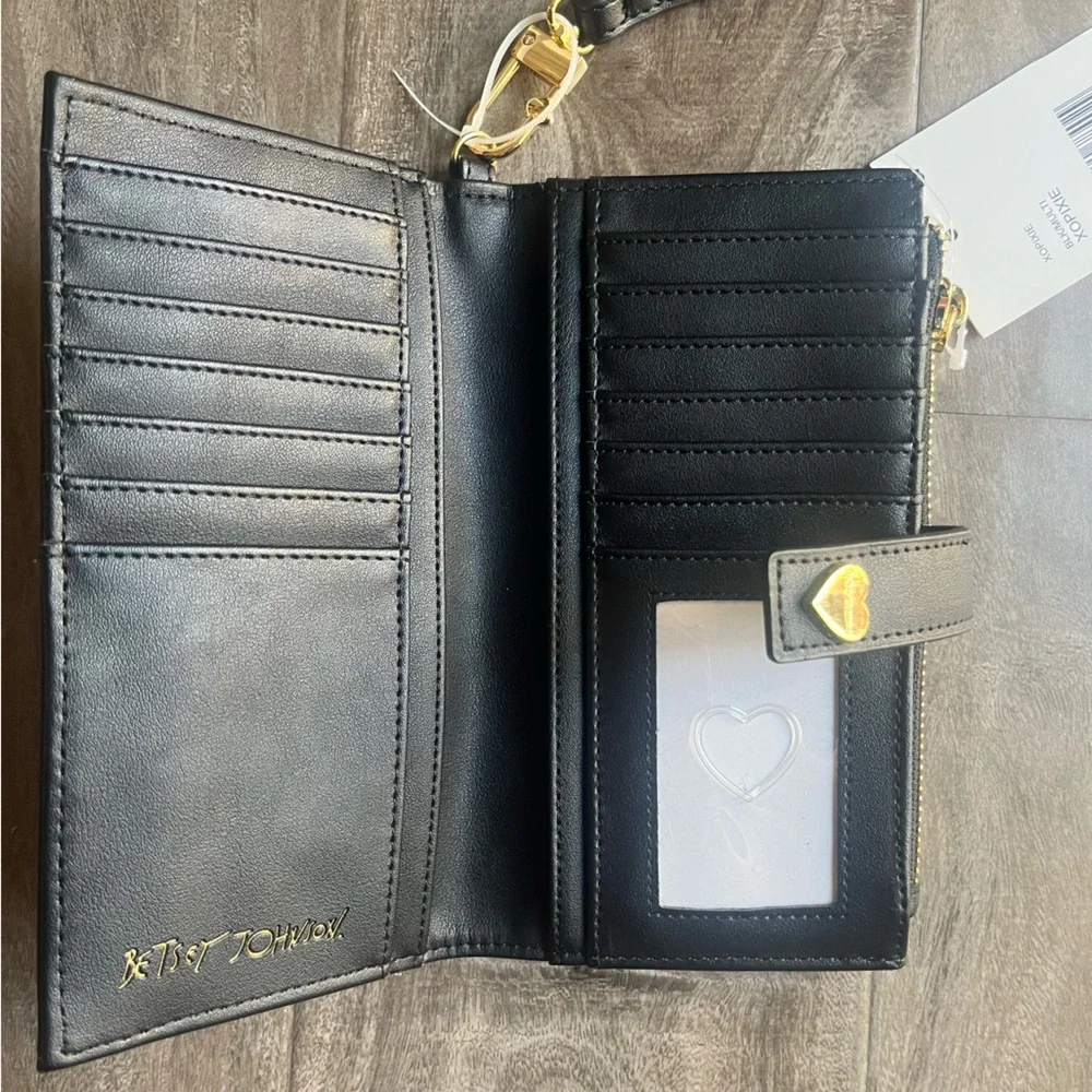 Betsey Johnson Black Cherry Embroidered Wristlet Wallet